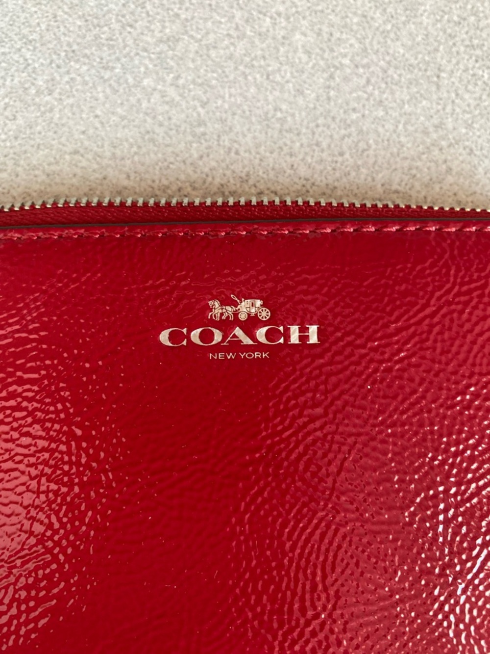 Coach Corner Zip Crinkle Red Patent Leather Wristlet - Picture 6 of 8